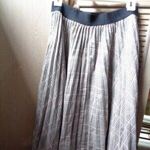 A New Day Plaid Pleated Skirt Elastic Waist Herringbone Houndstooth Pink Gray S